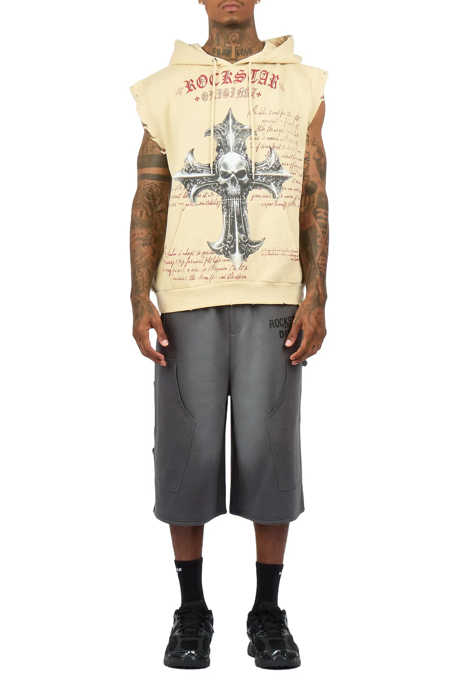 Bowman Beige/Multi Cut Sleeve Hoodie