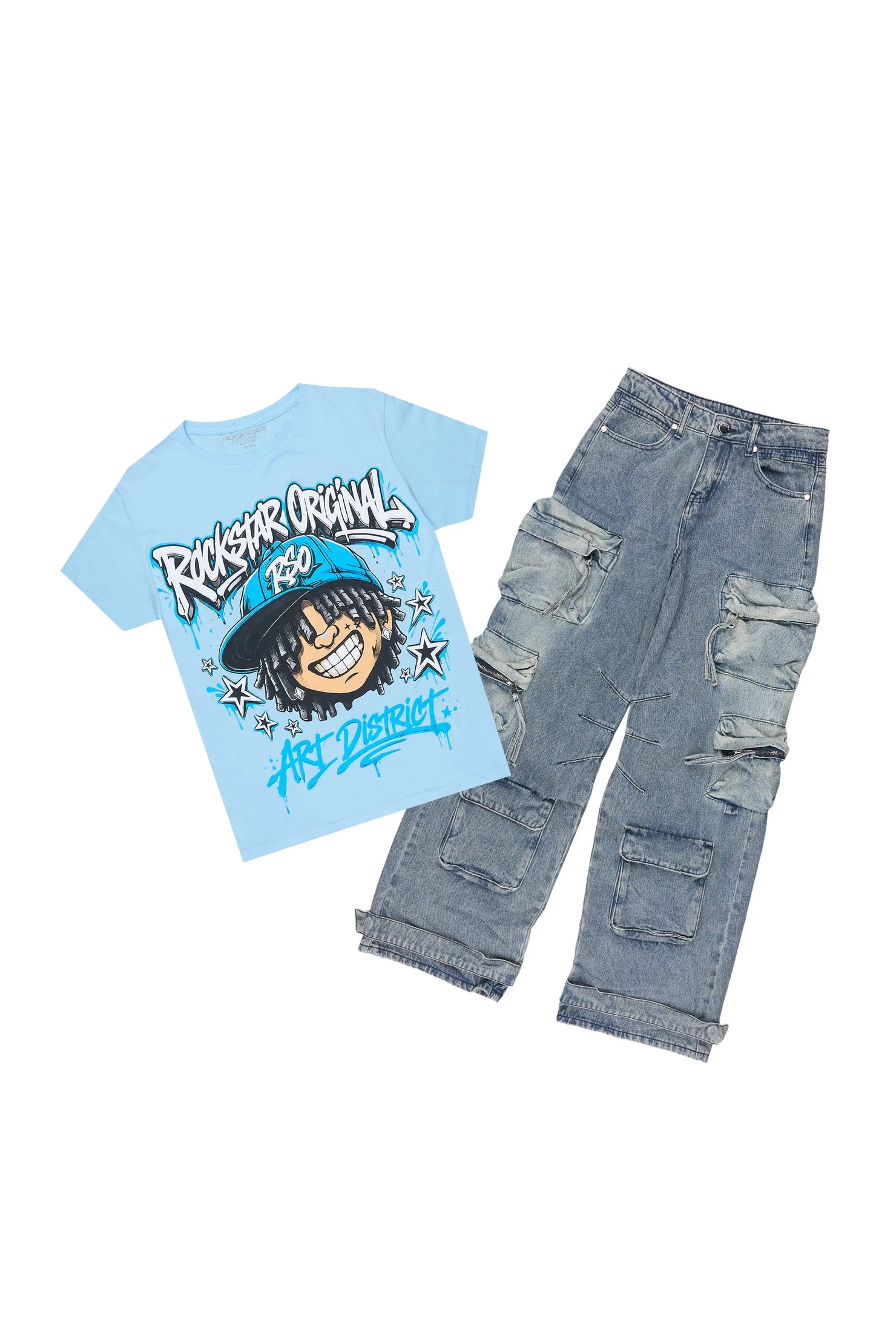Boys Blade Light Blue/Blue T-Shirt Baggy Jean Set