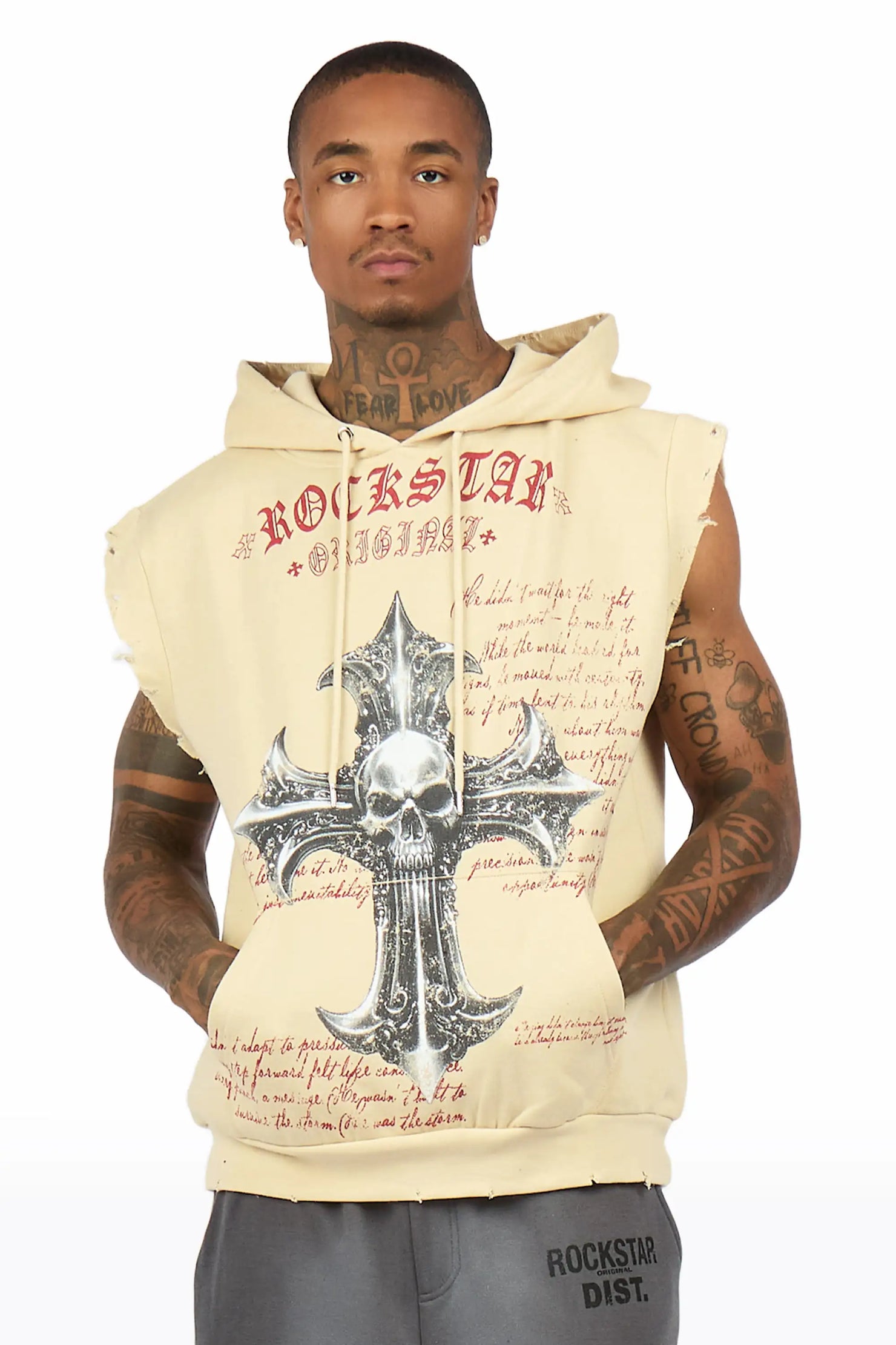 Bowman Beige/Multi Cut Sleeve Hoodie