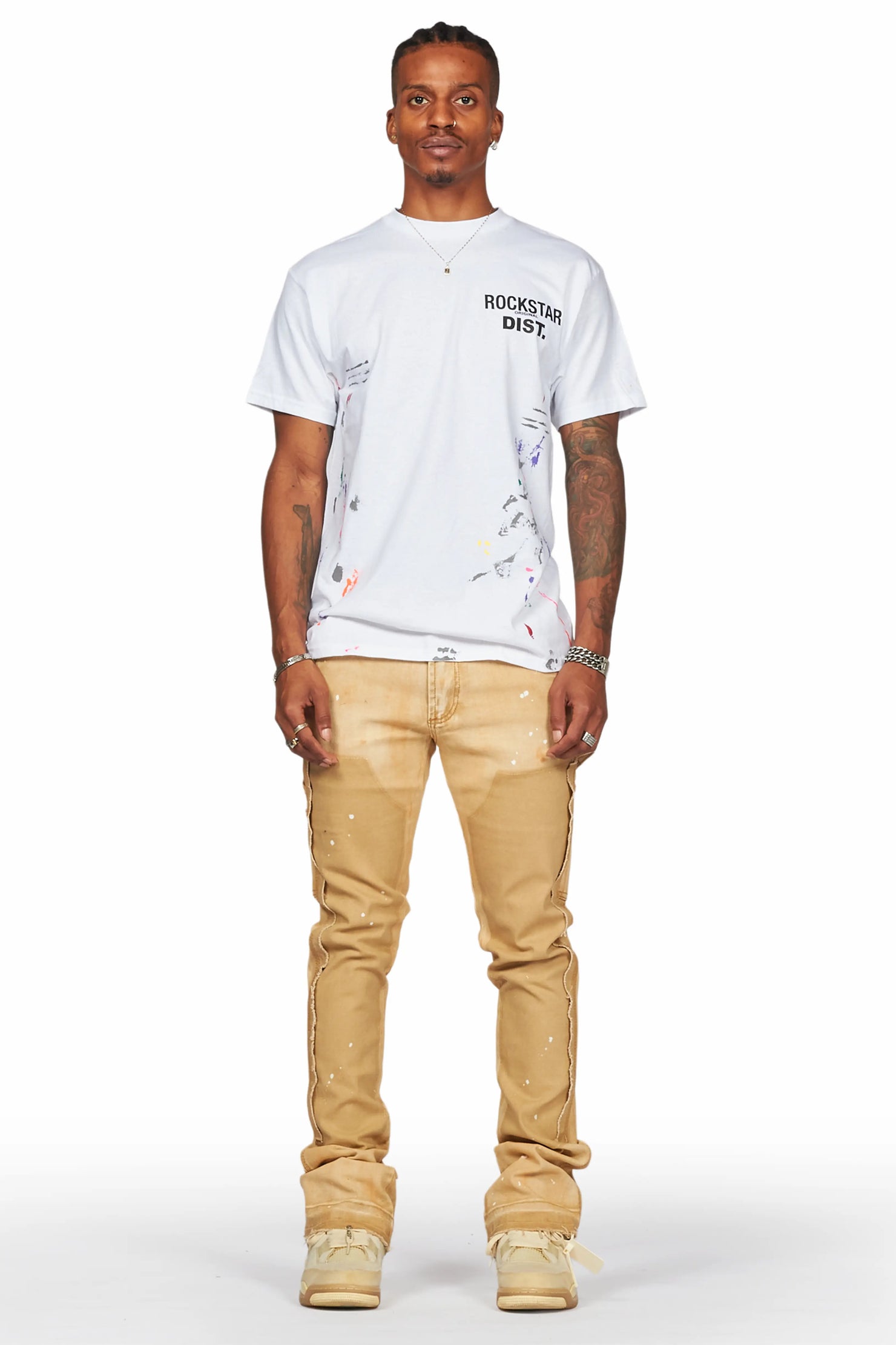Serrano Beige Stacked Flare Jean