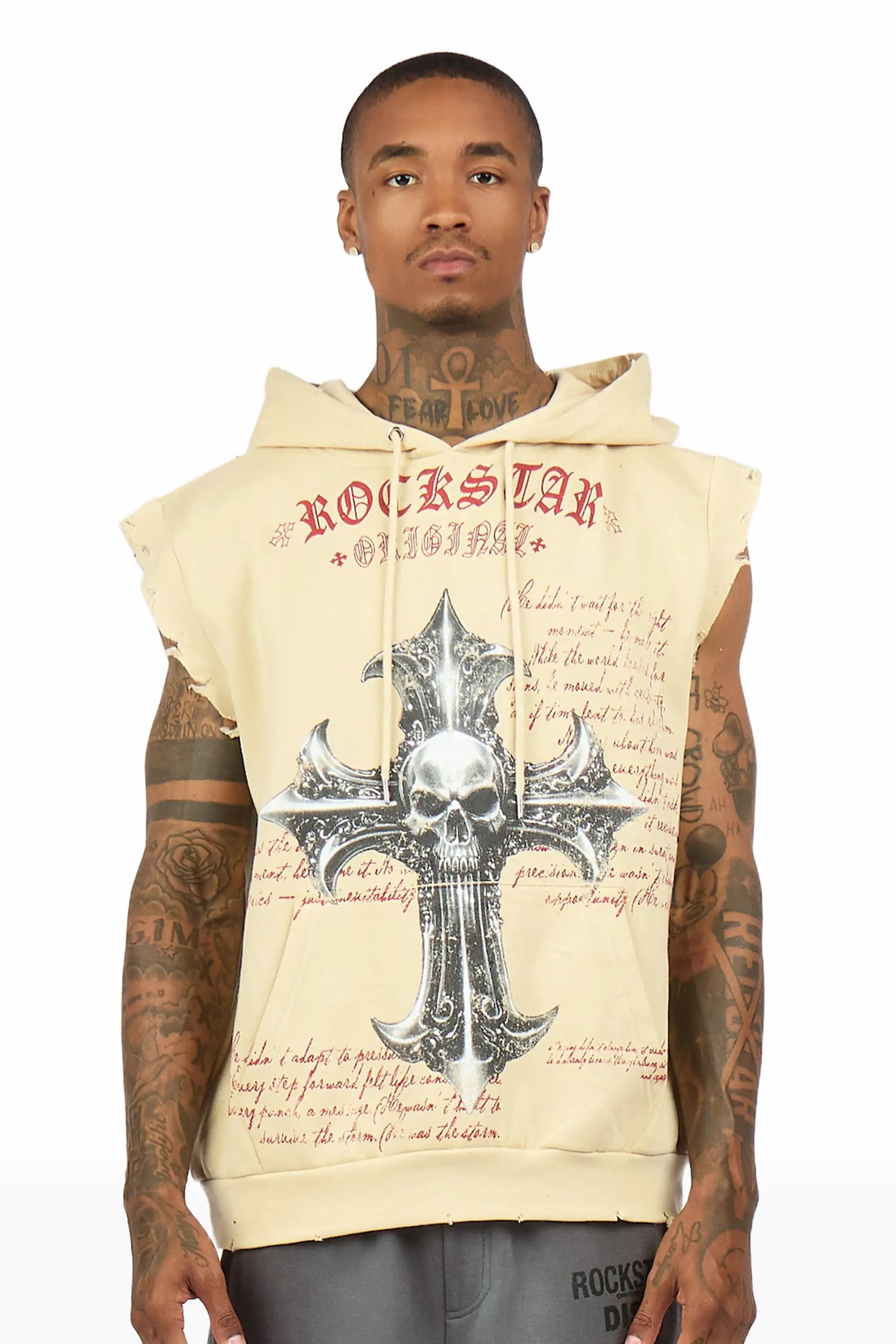 Bowman Beige/Multi Cut Sleeve Hoodie