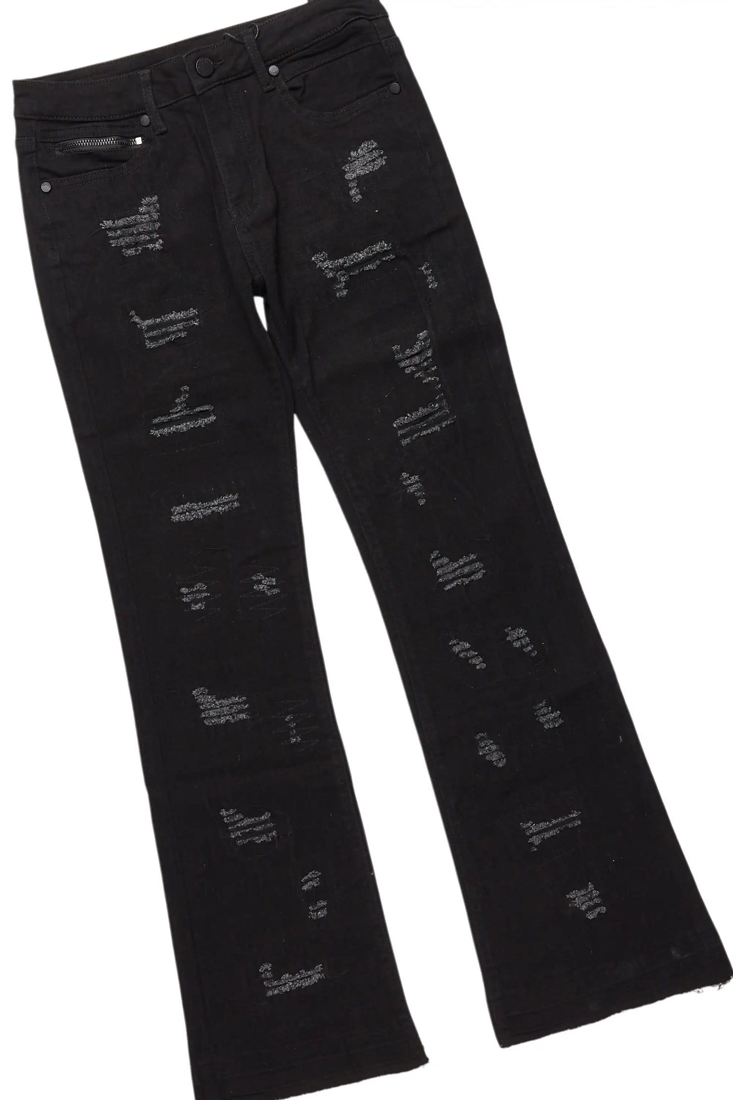 Boys Keen Grey/Black Cut Off T-Shirt Stacked Jean Set