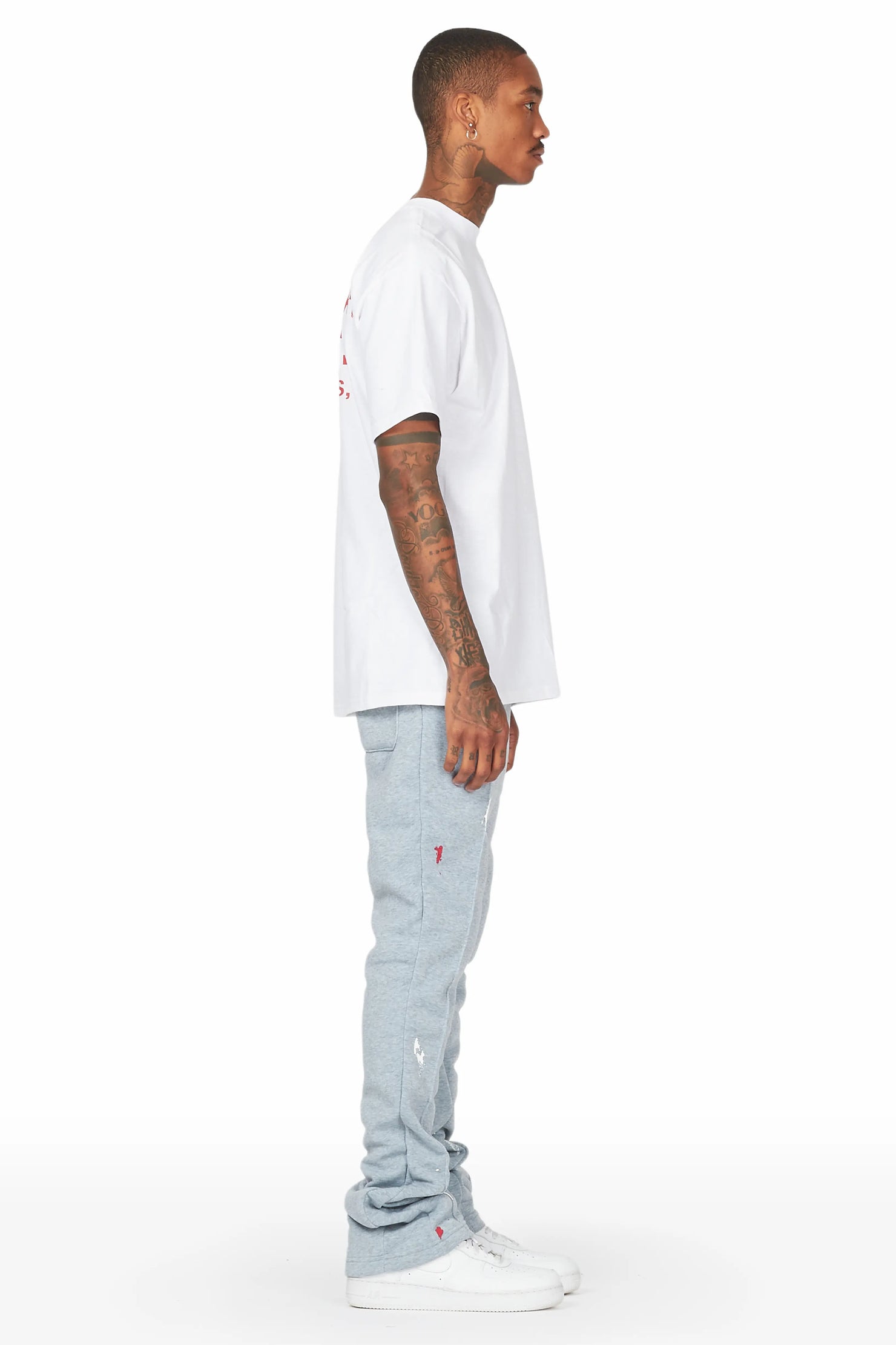 Luka Heather Grey Patchwork Stacked Flare Pants