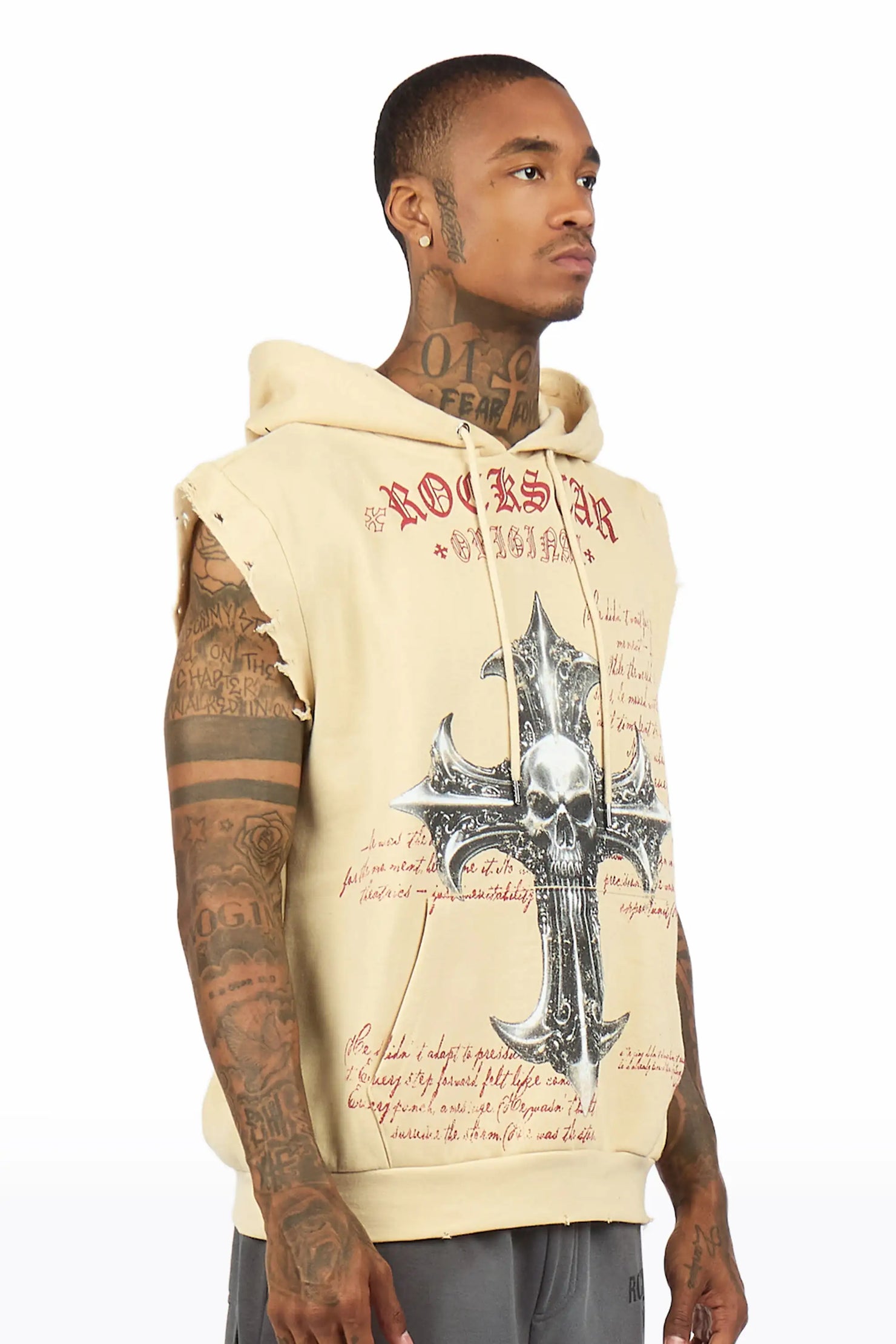 Bowman Beige/Multi Cut Sleeve Hoodie
