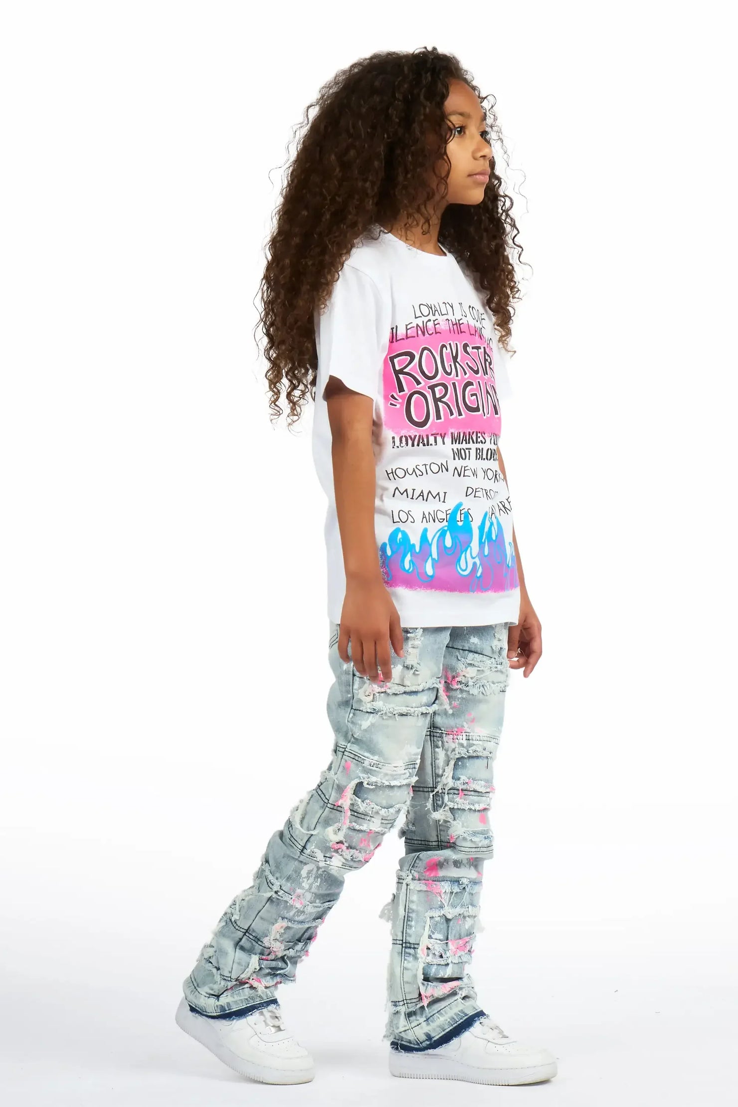Girls Vasca Blue/Pink Stacked Painter Flare Jean