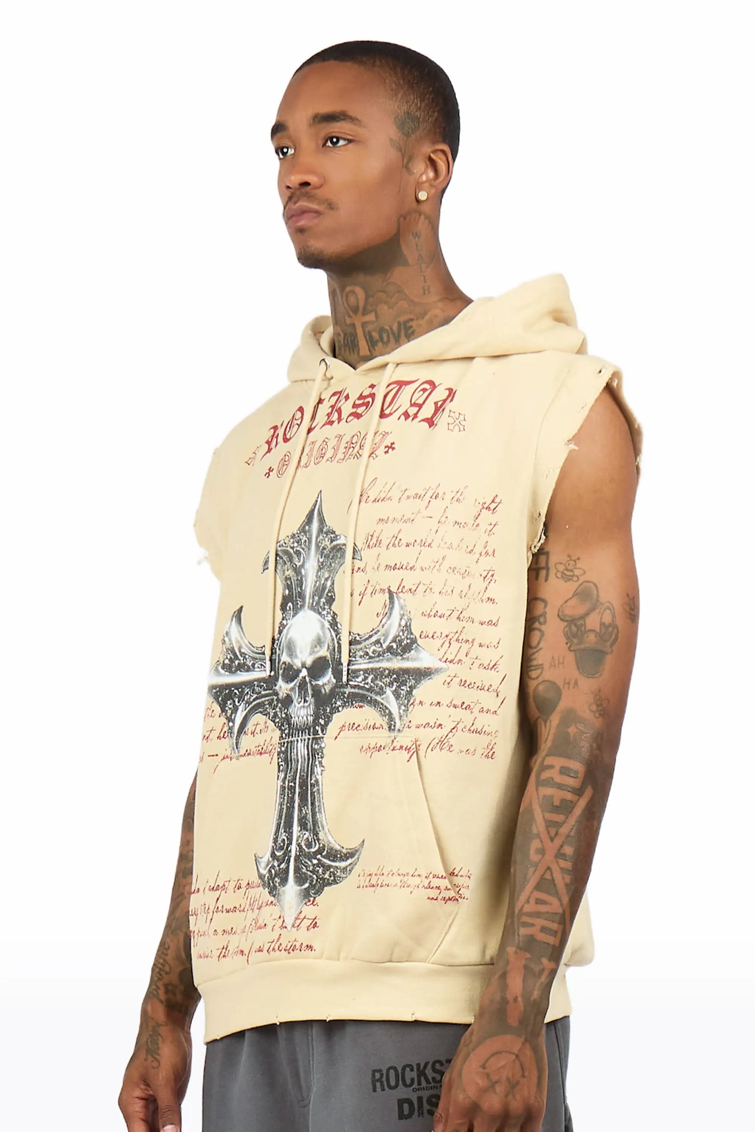 Bowman Beige/Multi Cut Sleeve Hoodie