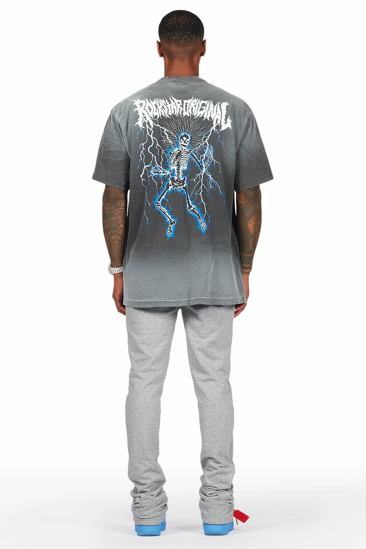 Exodus Charcoal Grey Oversized T-Shirt/Stacked Flare Track Pant Set