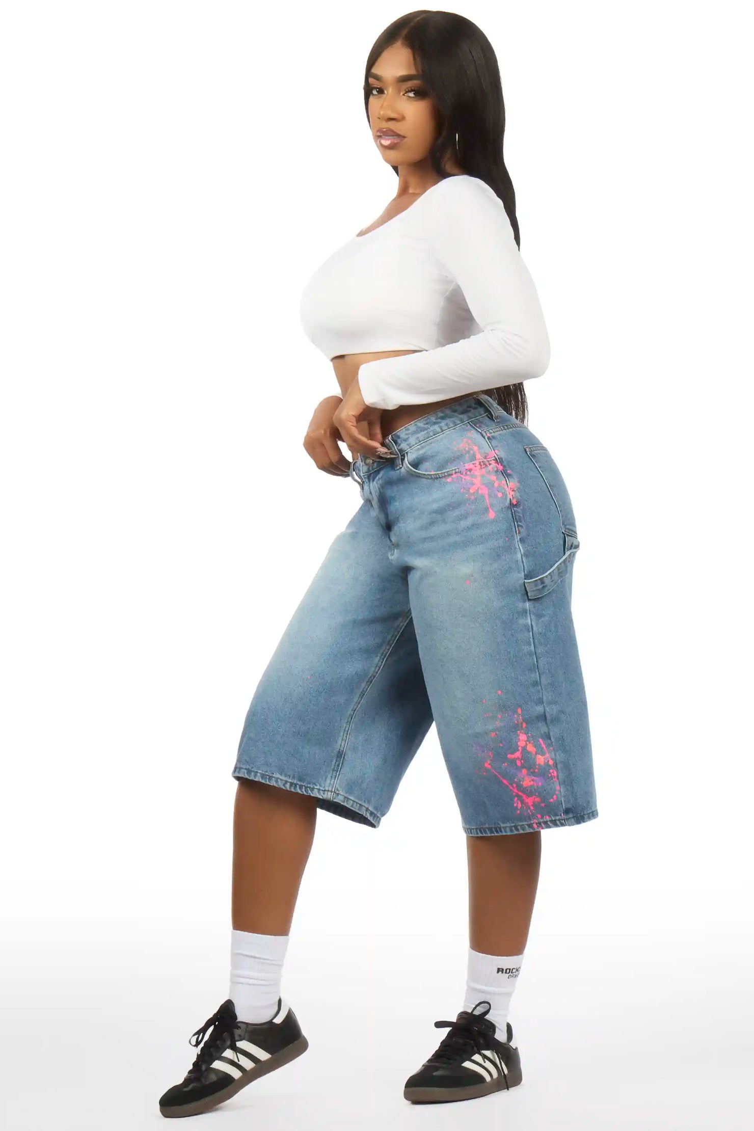 Shantia Med. Wash Painted Denim Jort