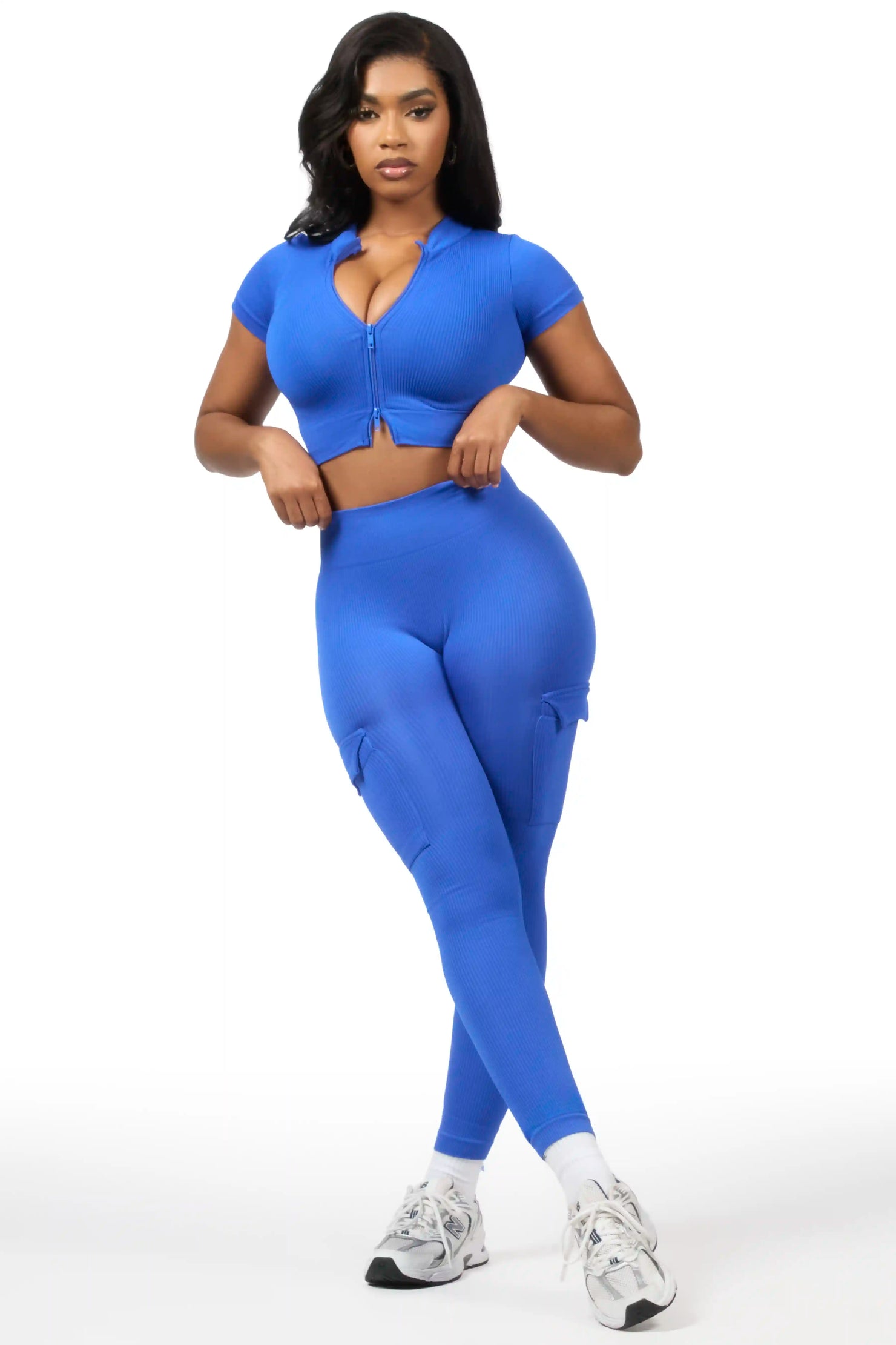 Rakeisha Blue Cargo Zip Up Active Legging Set