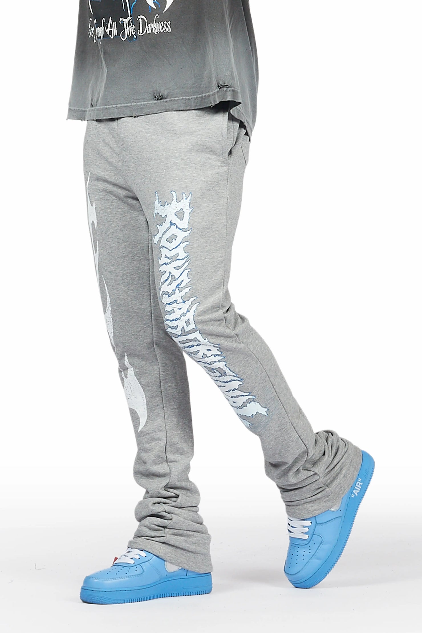 Exodus Charcoal Grey Oversized T-Shirt/Stacked Flare Track Pant Set