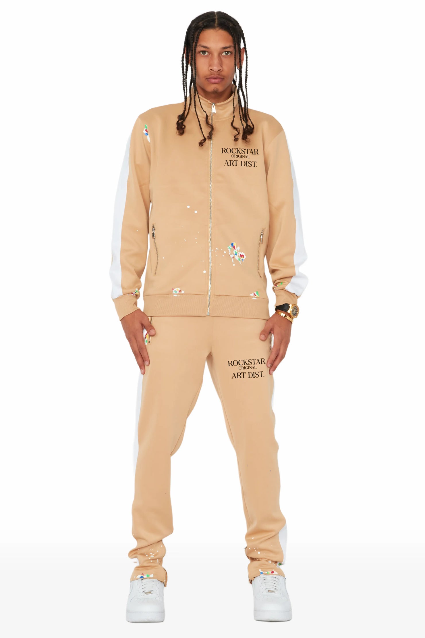 Rockstar Art Dist. Beige Tricot Slim Fit Track Set