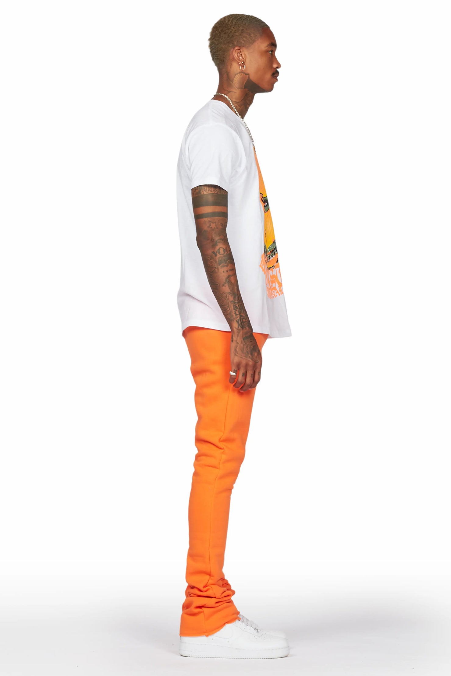 Murdra White/Orange T-Shirt/Stacked Flare Pant Set