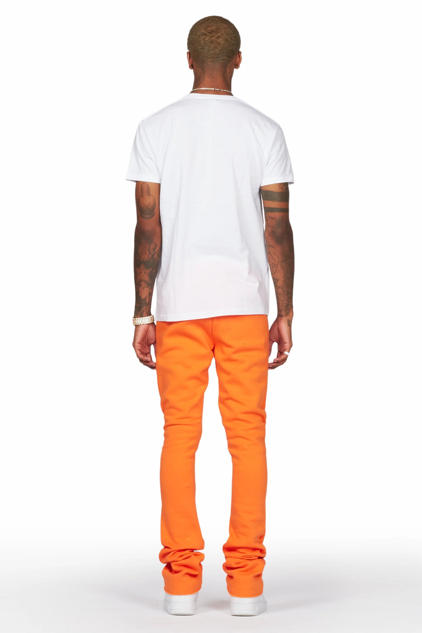 Murdra White/Orange T-Shirt/Stacked Flare Pant Set