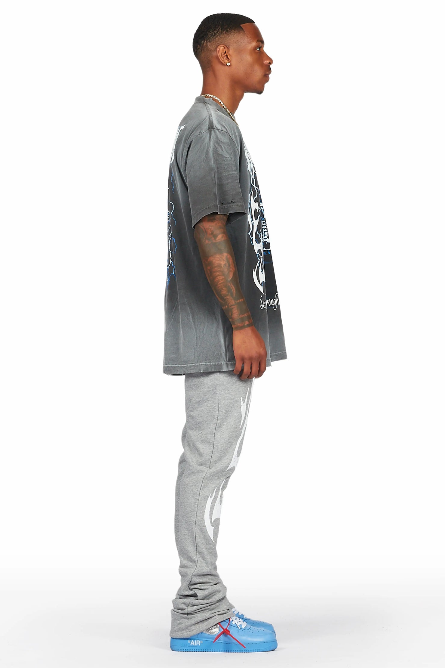 Exodus Charcoal Grey Oversized T-Shirt/Stacked Flare Track Pant Set