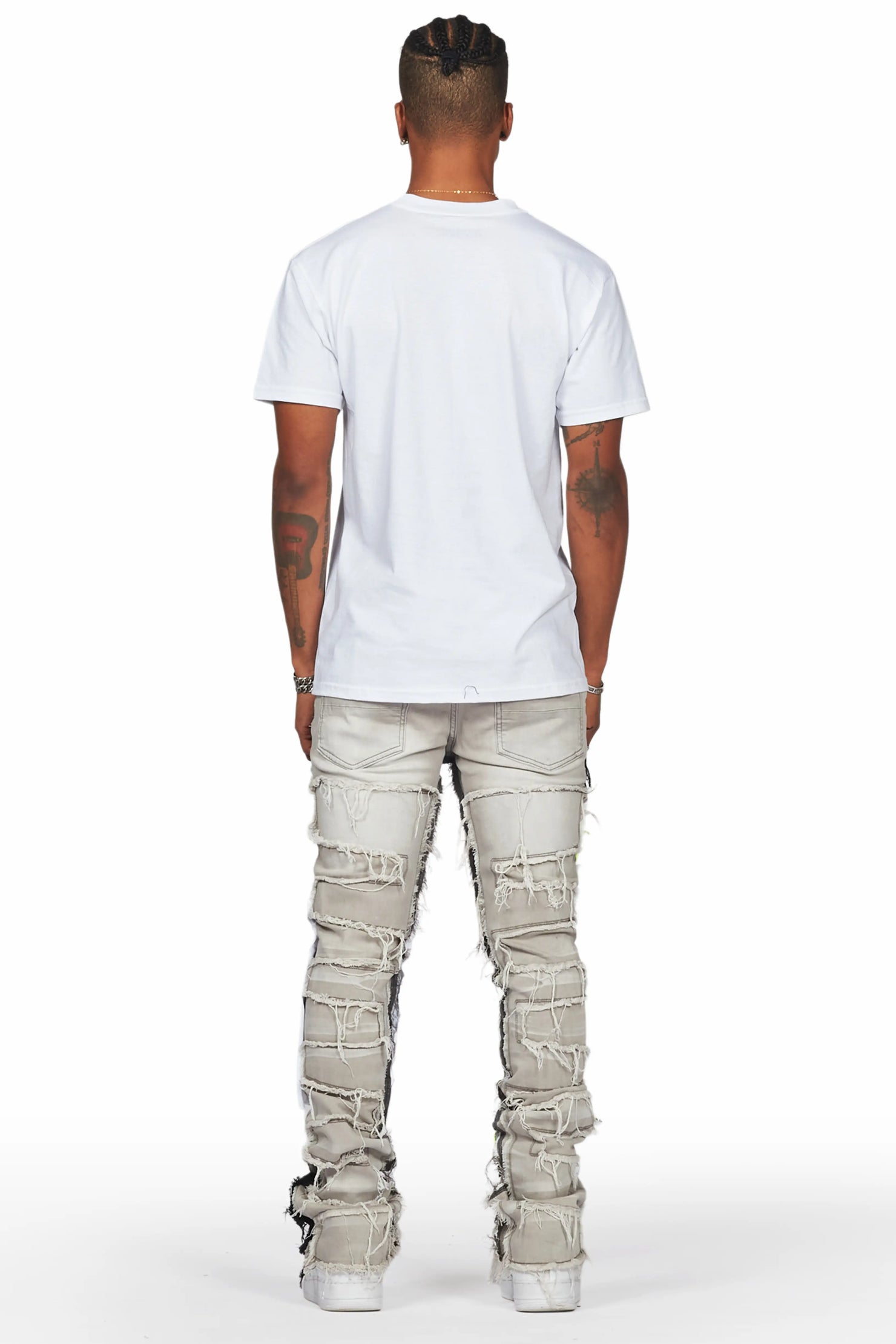 Edgar Grey/Yellow Patchwork Stacked Flare Jean