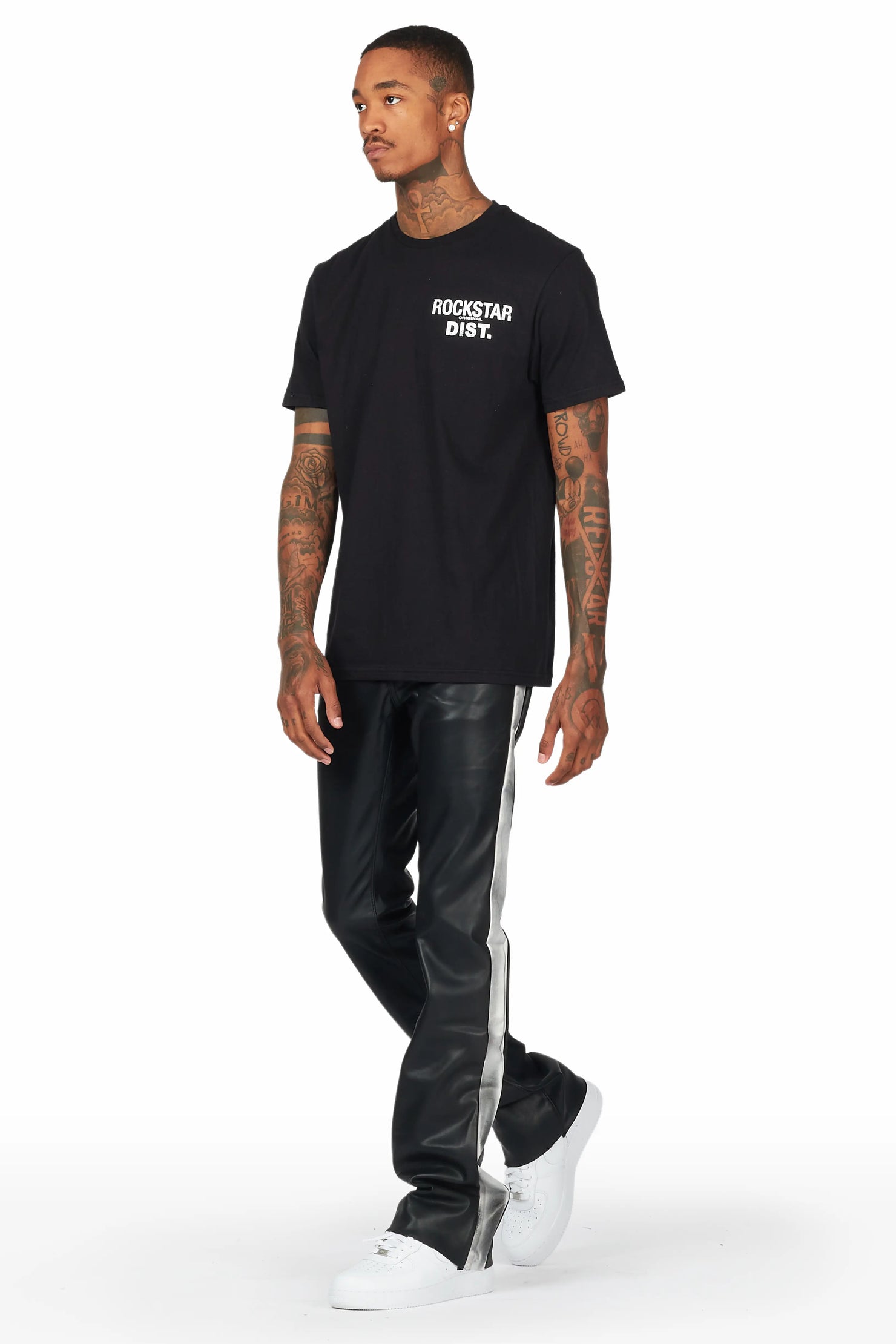 Fusao Black Stacked Faux Leather Jean