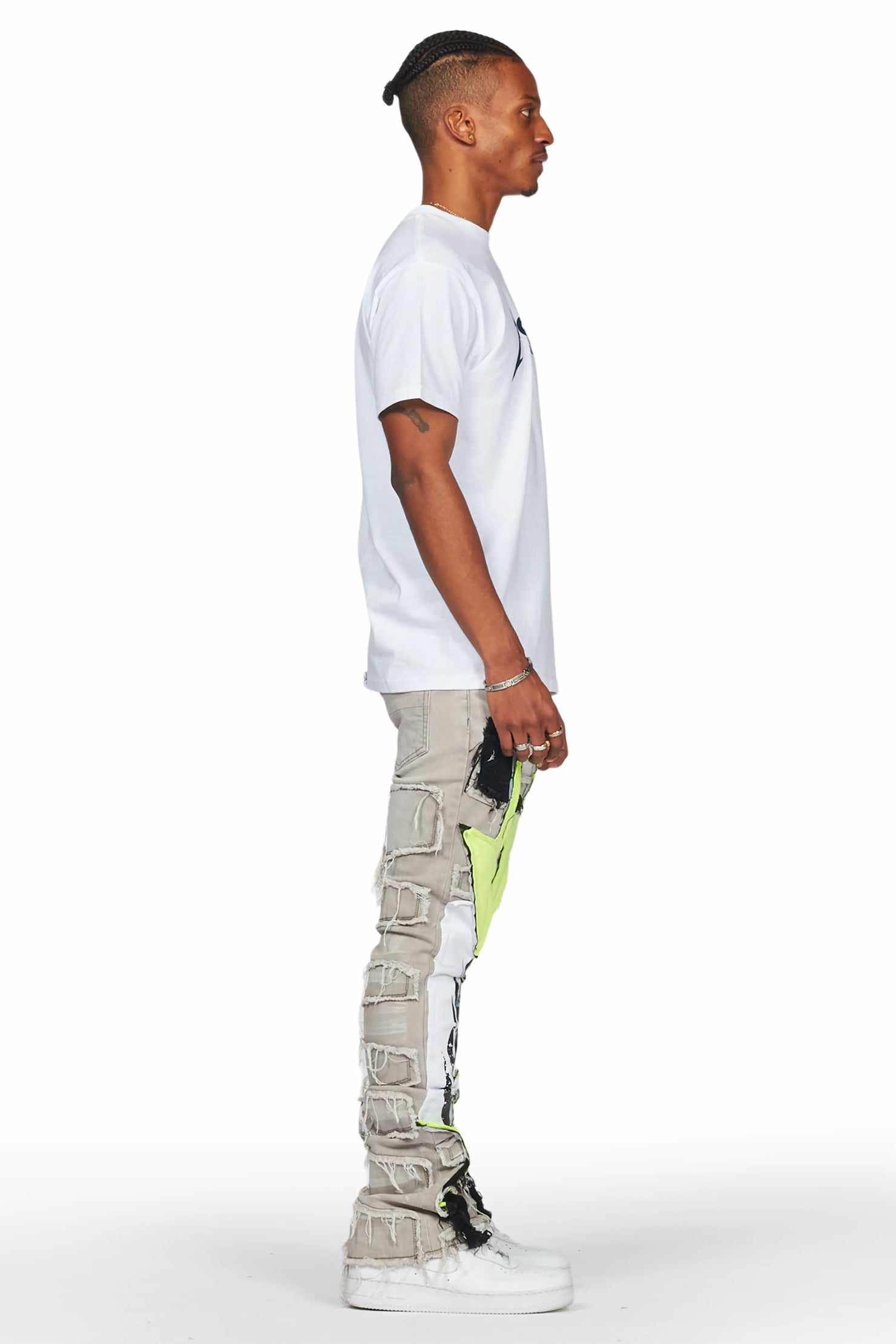 Edgar Grey/Yellow Patchwork Stacked Flare Jean