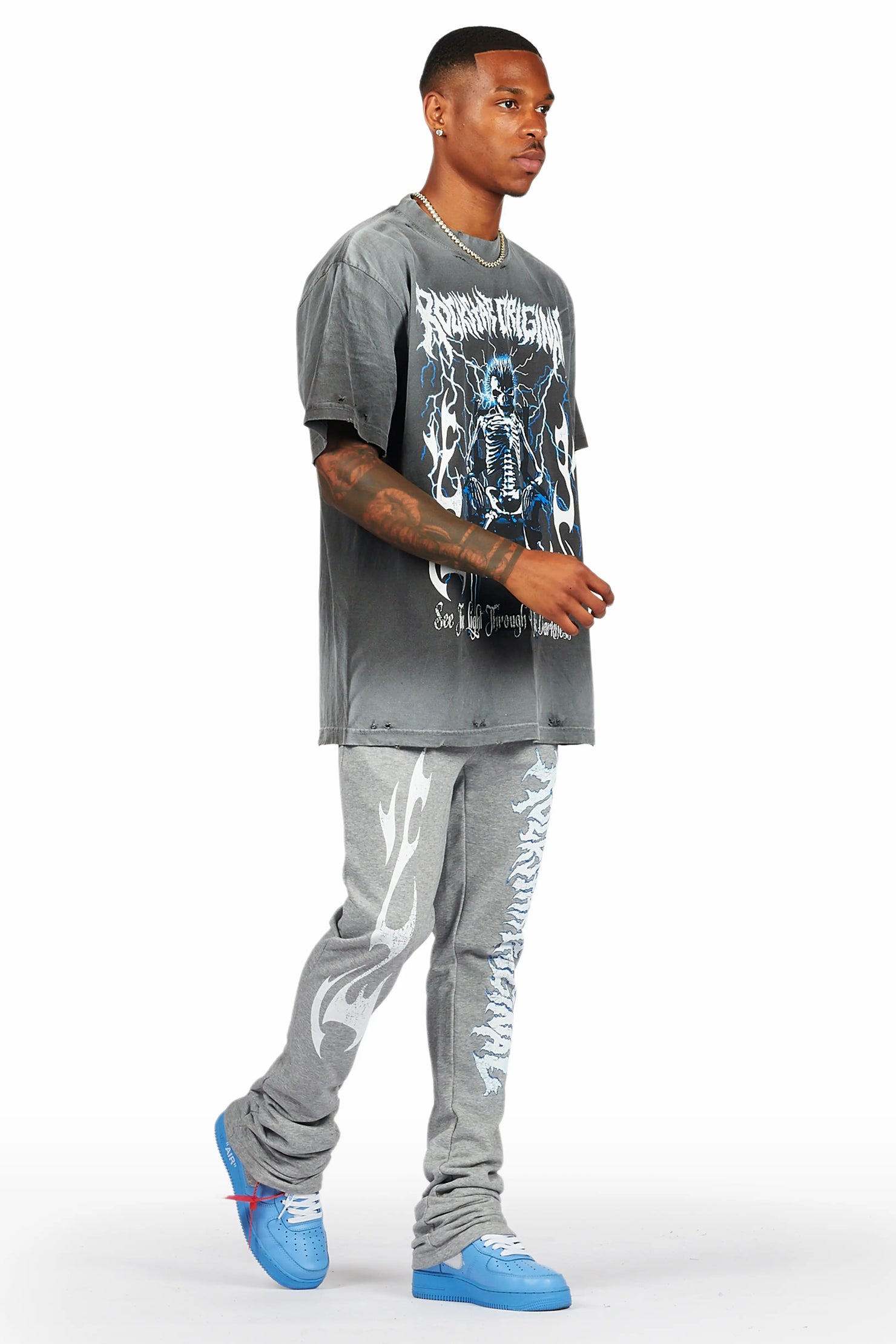 Exodus Charcoal Grey Oversized T-Shirt/Stacked Flare Track Pant Set