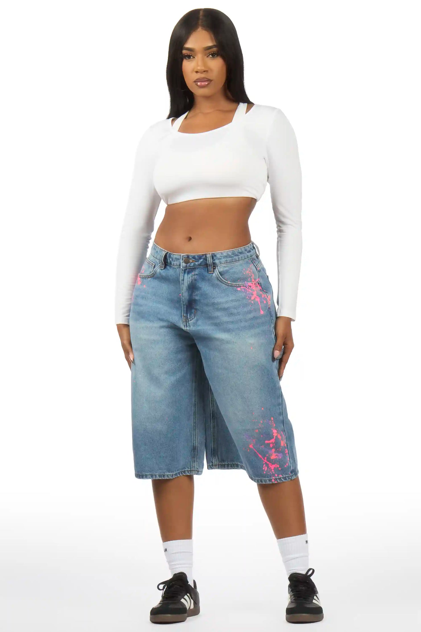Shantia Med. Wash Painted Denim Jort