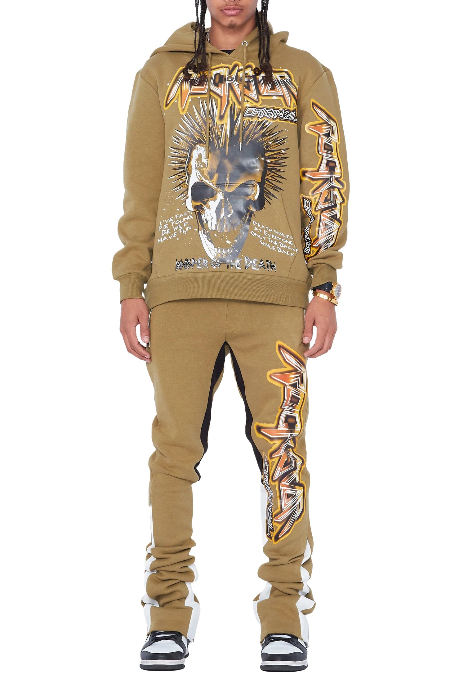 Obern Olive Graphic Hoodie/Stacked Flare Pant Track Set